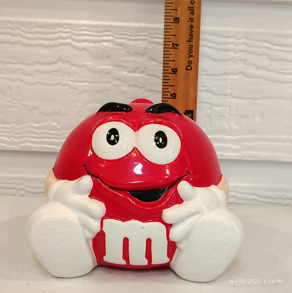 Galerie 2002 Red M&M Cookie Jar Ceramic Red Jar Mars Collectible Kitchen Decor - Picture 2 of 7